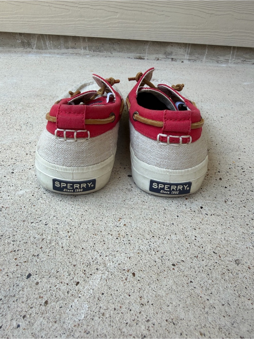 Sperry Crest Boat Canvas Shoes Womens 7.5 Red Beige Memory Foam - Picture 4 of 8